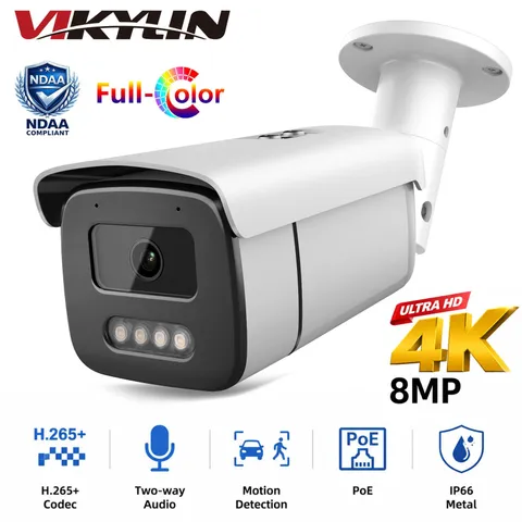 VIKYLIN 8MP 4K IP Turret PoE Camera Full Color Motion Detection Onvif Outdoor