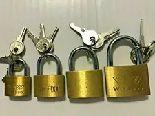 4 Pieces Small Metal Brass Padlock Mini With 3 Lock Keys Size 20,25,30,35 mm