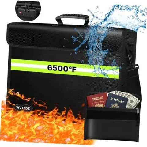 6500°F Fireproof Document Bag with Lock-Fireproof Box with 10 Medium Black