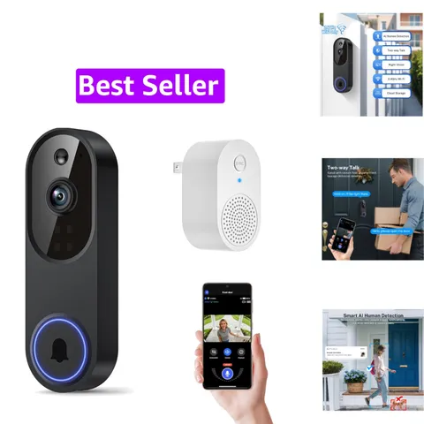 1080p Wireless Wi-Fi Video Doorbell Camera with Two Way Audio, Night Vision, ...