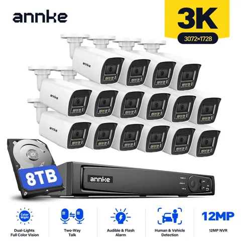 ANNKE 12MP 16CH NVR 3K Full Color POE Security Camera System Outdoor 2-Way Audio
