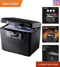 Black Fireproof Document Box with Key Lock – Secures Files & Documents .