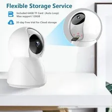 Indoor Wireless Wi-Fi PTZ Security Camera Pan/Tilt Mic Speaker 64GB TF Slot
