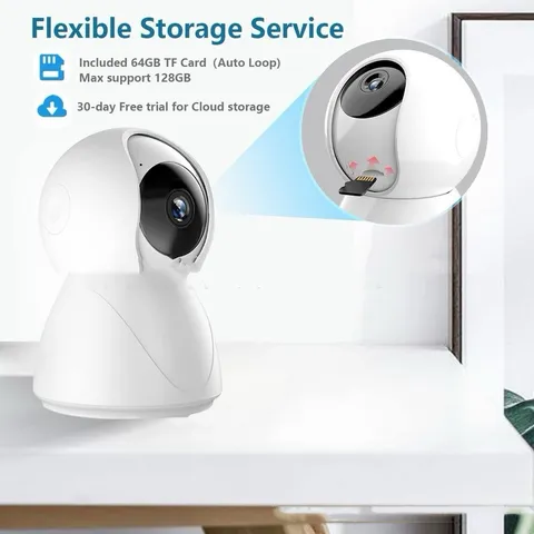 Indoor Wireless Wi-Fi PTZ Security Camera Pan/Tilt Mic Speaker 64GB TF Slot