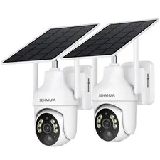 2K Solar Security Cameras Wireless Outdoor, 2 Pack 360° View Pan/Tilt WiFi Se...