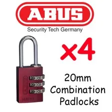  Combination Padlocks - Resettable ABUS 20mm  x4  BULK LOT High quality -RED