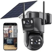 6MP Dual Lens Solar Security Cameras Wireless Outdoor, 360° View Pan/Tilt