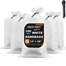 Huimai Heavy Duty Sand Bags For Flooding Tie Strings 100 Pack Empty Woven
