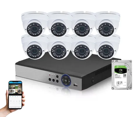 Evertech 8 Channel 2TB HDD 1080P HD Dome Security Camera System with Zoom Lens