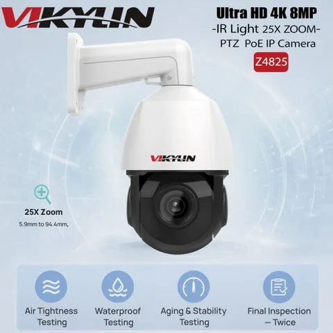 Vikylin 4K 8MP 25X Zoom PoE Security Camera PTZ Auto Tracking Outdoor 2Way Audio