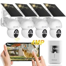 2.5K 4pcs Solar Security Camera System Wireless Outdoor with 128GB Card,360PT...