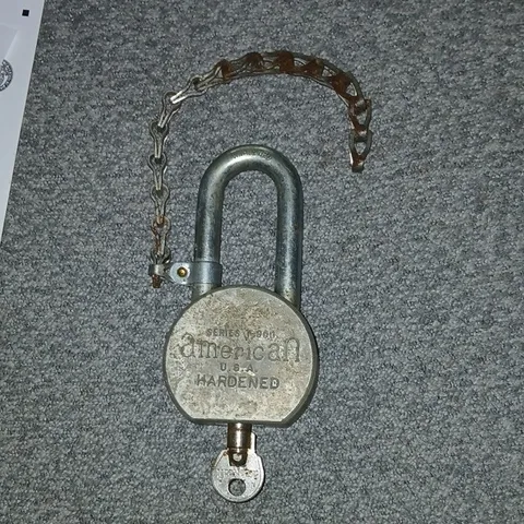 American Series 7000 Hardened Keyed Padlock w/ Chain, Silver, 1 Key
