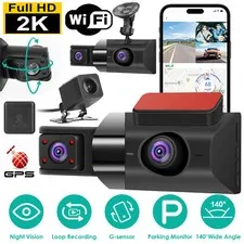 2K Car DVR 3 Channel Dash Cam Camcorder Recorder GPS WiFi Night Vision G-sensor