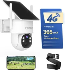 4G LTE Solar Security Camera Outdoor, 2K PTZ with 365 Days Unlimited Data | 360°
