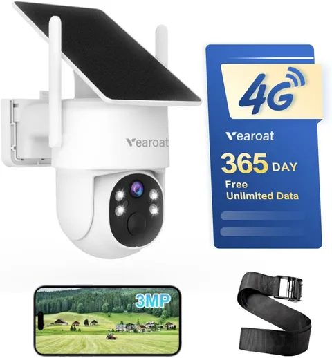 4G LTE Solar Security Camera Outdoor, 2K PTZ with 365 Days Unlimited Data | 360°