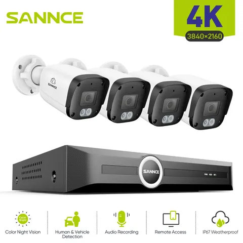 SANNCE 8CH NVR 4K Audio POE IP Security Camera System Color Night Vision IP67 AI