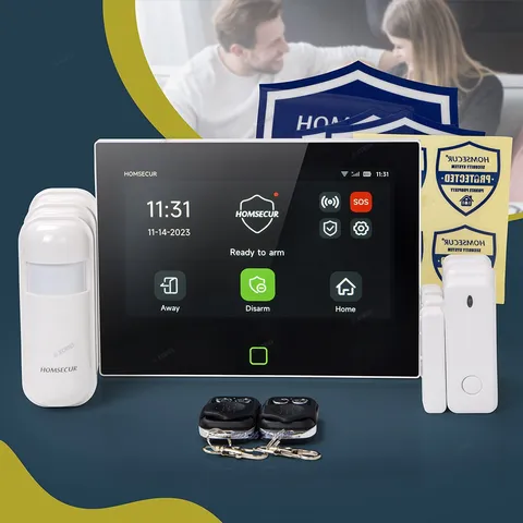 HOMSECUR Wireless WIFI 4G 2G LCD SMS Autodial Home Security 7" Alarm System