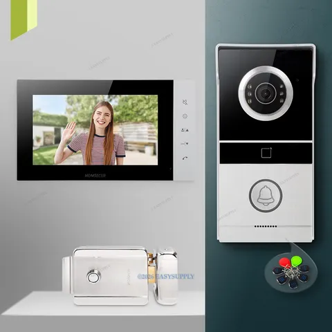 HOMSECUR HD Video Intercom System+Electric Rim Lock Long Range Cable Cat4 Core