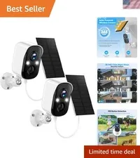 2-Packs Solar Security Outdoor WiFi Camera  Waterproof Rechargeable Wireless ...
