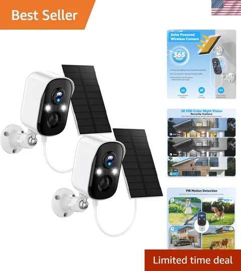 2-Packs Solar Security Outdoor WiFi Camera  Waterproof Rechargeable Wireless ...