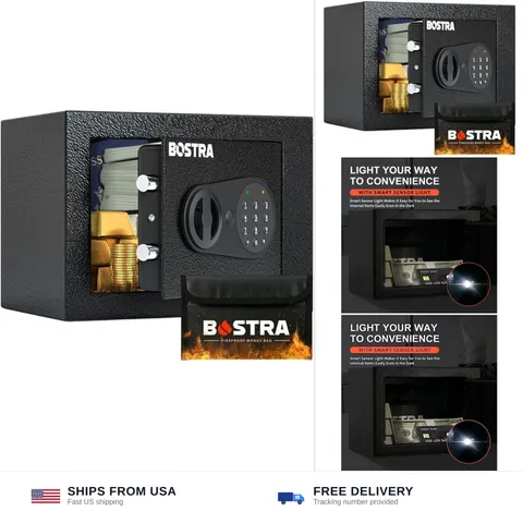 Bostra Fireproof Safe Box with Sensor Light & Fireproof Bag, Money Safe Box w...