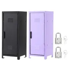 Mini Locker 4.3 x 10.8 Inch, 2 Pcs Small Locker with Lock Keys, Black/Purple