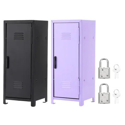 Mini Locker 4.3 x 10.8 Inch, 2 Pcs Small Locker with Lock Keys, Black/Purple