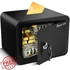 Emasme Mini Safe Box Black Kids Lock Box 0.23 Cu Ft