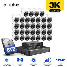 ANNKE 32CH 12MP NVR 3K POE Color Security Camera System Two Way Audio Recording