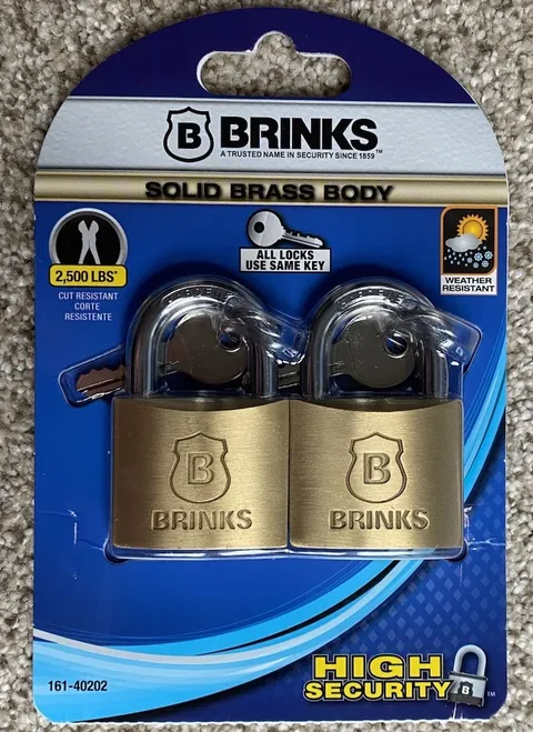 Brinks (2 Pack) 40mm Solid Brass Body Keyed Padlocks - High Security