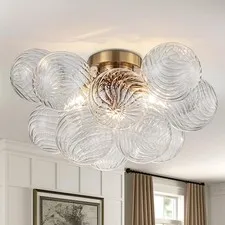 Semi Flush Chandelier Gold, Modern Light Fixtures Ceiling 18.5 Swirled, Gold