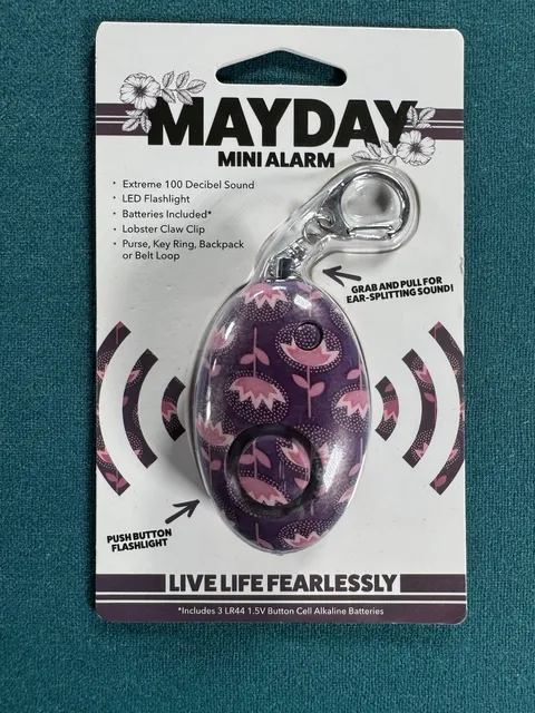 MAYDAY Mini Personal Attack Alarm 100dB LED Flashlight Lobster Clip Purple