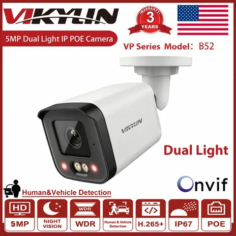Vikylin 5MP PoE IP Camera Smart Dual Light Outdoor Human Vehicle detection ONVIF