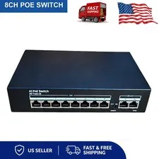 8CH 10Port POE Power Over Ethernet Switch Metal For IP Camera NVR System CCTV US