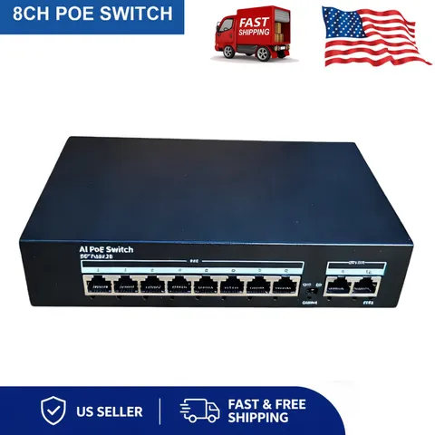 8CH 10Port POE Power Over Ethernet Switch Metal For IP Camera NVR System CCTV US