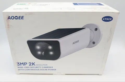 AOQEE S1 2K Wireless Solar Security Camera System, White 4-Pack