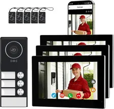 3 Units Apartment Video Intercom System,House Video Intercom. Wired Video Doorbe