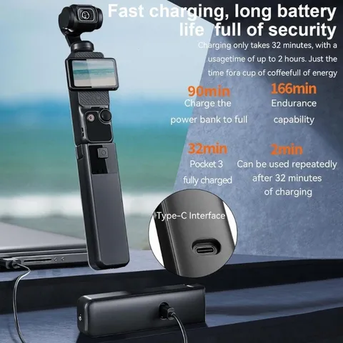 5000mAh Extended Runtimes Battery Handle With Type C Port For Pocket3 Camera