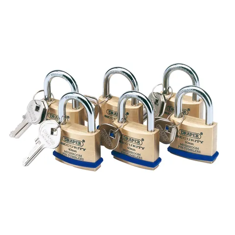 Draper 40mm Solid Brass Padlocks with Hardened Steel Shackle (Pack of 6) 67659