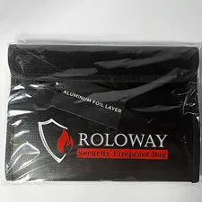 ROLOWAY Small Fireproof Bag, Black Aluminum, Zipper Closure for Documents