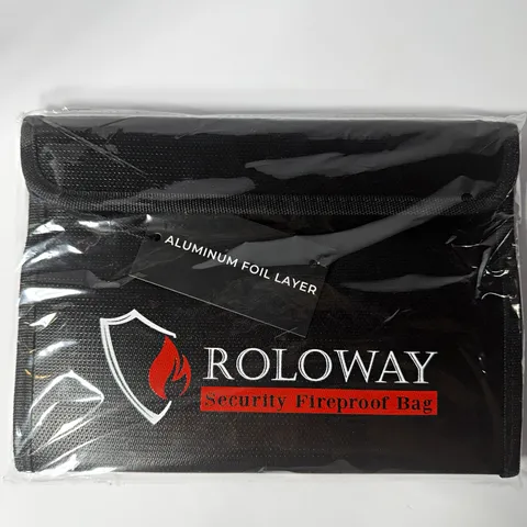 ROLOWAY Small Fireproof Bag, Black Aluminum, Zipper Closure for Documents