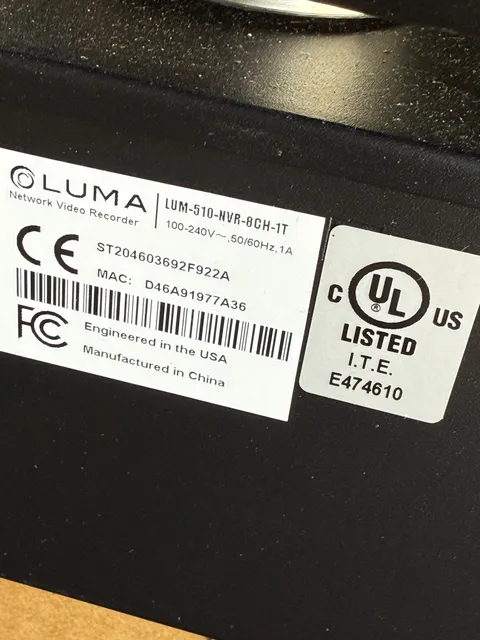 LUMA SURVEILLANCE 510 Series NVR - LUM-510-NYR-8CH-1T