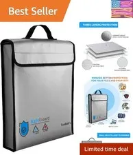 Fireproof Waterproof Document Bag with Zipper,Heat Insulated Upgraded Firepro...