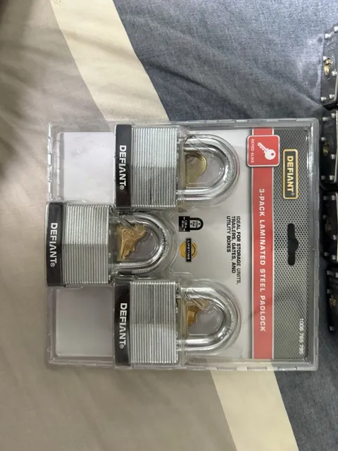 Defiant 3-Pack 50mm Laminated Steel Padlocks Keyed Alike, Silver, 3 Keys