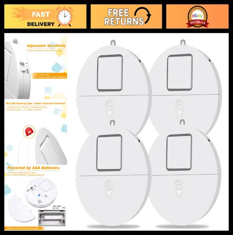 Ultra-Loud 120dB Window Alarm System 4-Pack - Vibration Sensors & Glass Break De
