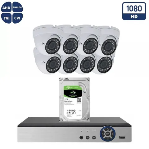 Evertech 8 Channel DVR 8pcs 1080P Indoor Outdoor Dome Security Camera System 2TB