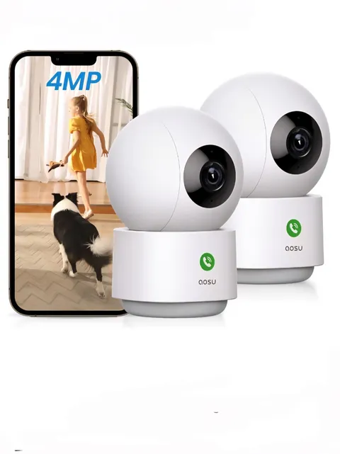 Aosu 4MP Indoor Sec Cam,Baby & Pet Monitoring with 5/2.4 GHz WiFi360°, 2Pack,NEW