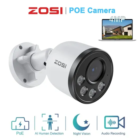 ZOSI 4MP Add-on Audio Outdoor Wired PoE Security Camera Smart Human Detection