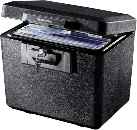 Black Fireproof Document Box with Key Lock, Safe Secures Files and Documents for