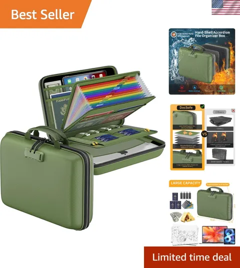 Fireproof File Organizer with Lock, Hard-Shell Case Fireproof Document Box wi...
